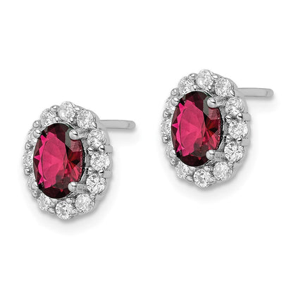 Sterlingsilber Rhodiniert Rot & Weiß Zirkonia Oval Ohrstecker