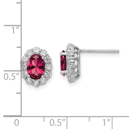 Sterlingsilber Rhodiniert Rot & Weiß Zirkonia Oval Ohrstecker