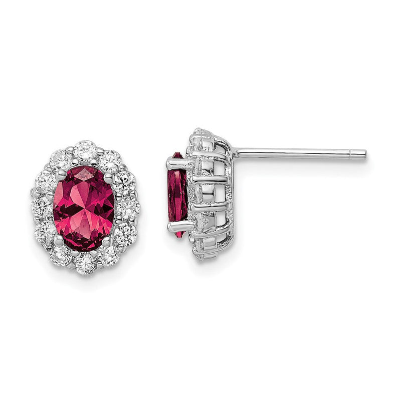 Sterlingsilber Rhodiniert Rot & Weiß Zirkonia Oval Ohrstecker