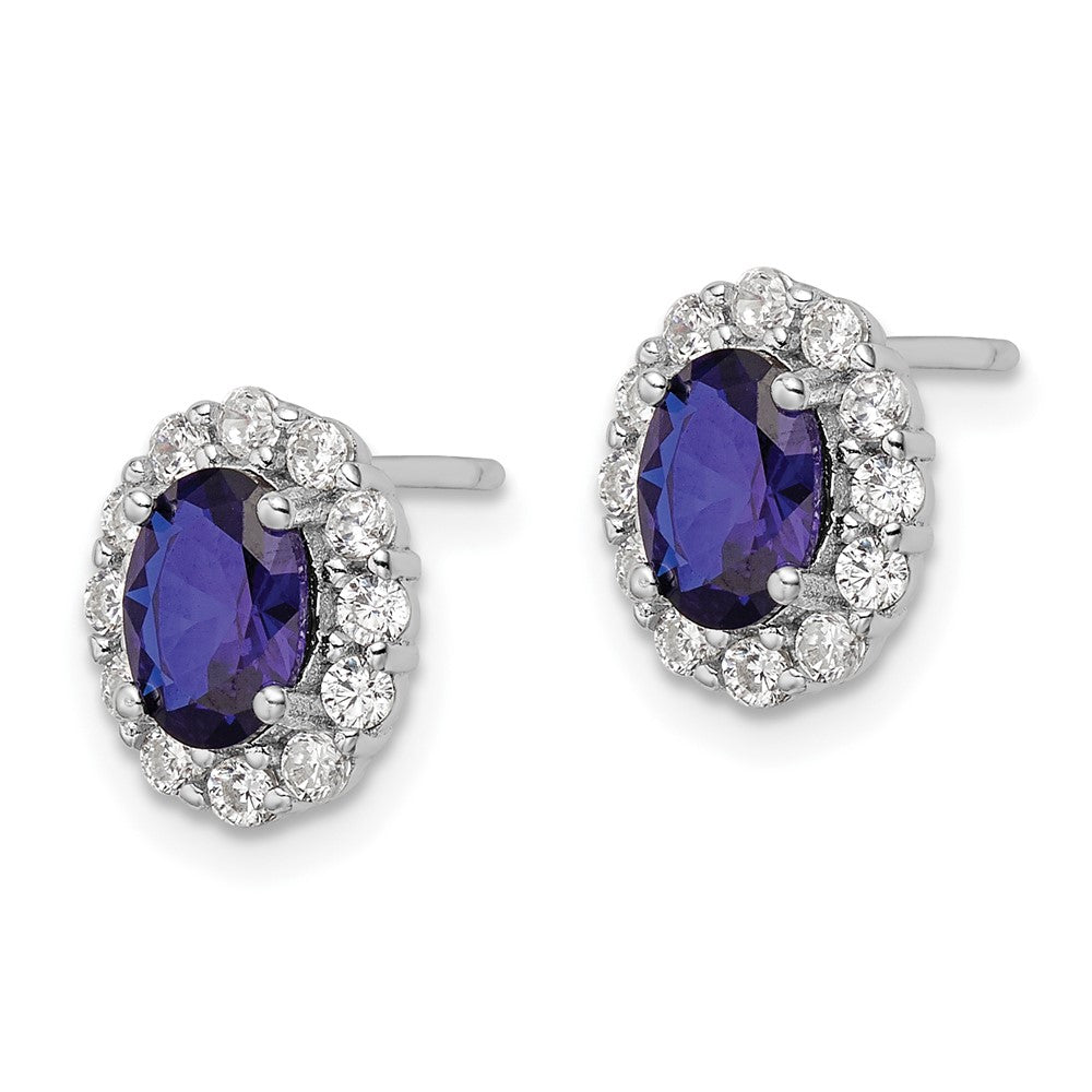 Sterlingsilber Rhodiniert Poliert Blau & Weiß Zirkonia Oval Ohrstecker