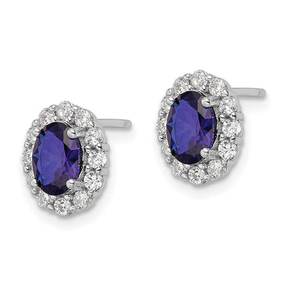 Sterlingsilber Rhodiniert Poliert Blau & Weiß Zirkonia Oval Ohrstecker