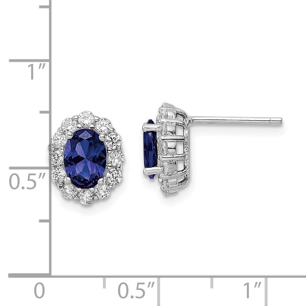 Sterlingsilber Rhodiniert Poliert Blau & Weiß Zirkonia Oval Ohrstecker
