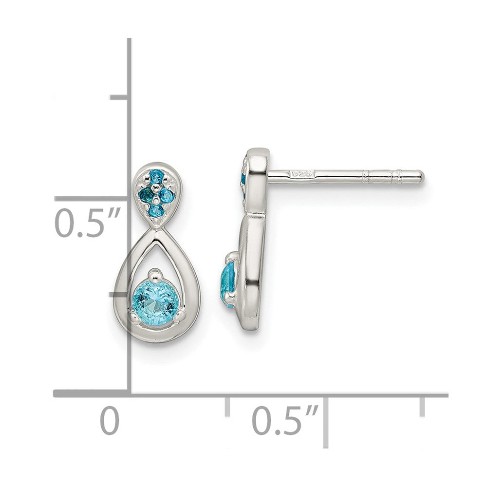 Sterlingsilber Poliert Blau Zirkonia Tropfen Stecker Ohrhänger