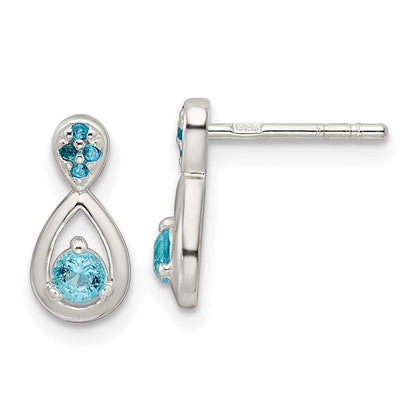 Sterlingsilber Poliert Blau Zirkonia Tropfen Stecker Ohrhänger