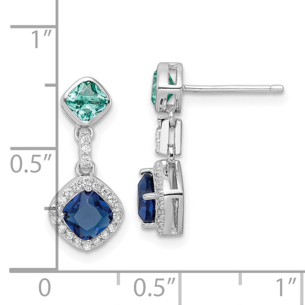 Sterlingsilber Rhodiniert Poliert Zirkonia & Blau Glas Stecker Ohrhänger
