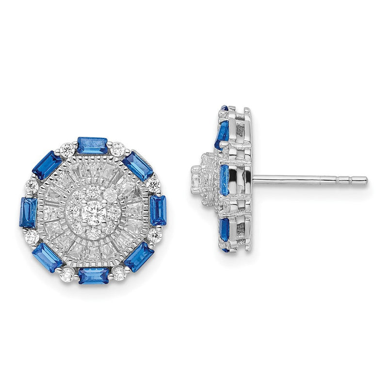 Sterlingsilber Rhodiniert Poliert Fantasie Blau & Weiß Zirkonia Ohrstecker