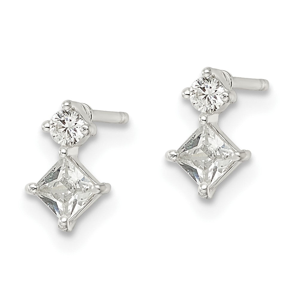 Sterlingsilber Poliert Zwei Quadratisch Zirkonia Ohrstecker