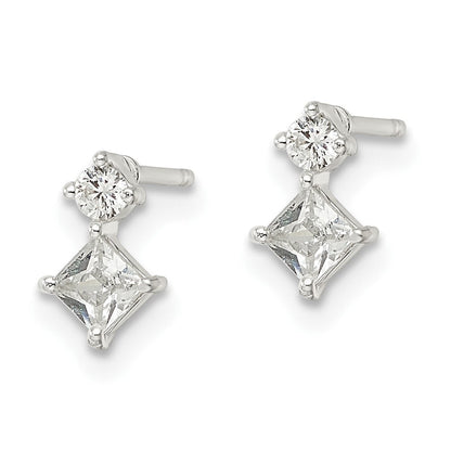Sterlingsilber Poliert Zwei Quadratisch Zirkonia Ohrstecker