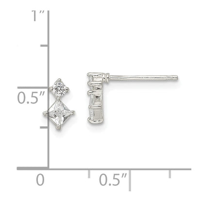 Sterlingsilber Poliert Zwei Quadratisch Zirkonia Ohrstecker