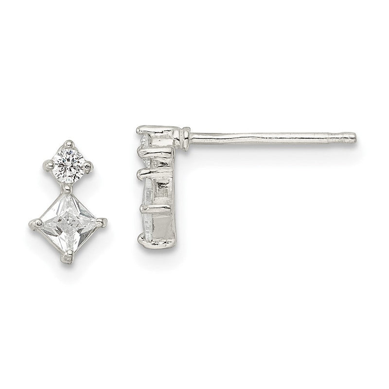 Sterlingsilber Poliert Zwei Quadratisch Zirkonia Ohrstecker