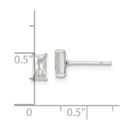 Sterlingsilber Poliert 6x3mm Smaragd-shape Zirkonia Ohrstecker