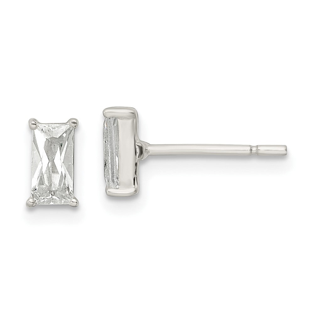 Sterlingsilber Poliert 6x3mm Smaragd-shape Zirkonia Ohrstecker
