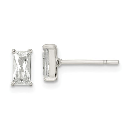 Sterlingsilber Poliert 6x3mm Smaragd-shape Zirkonia Ohrstecker