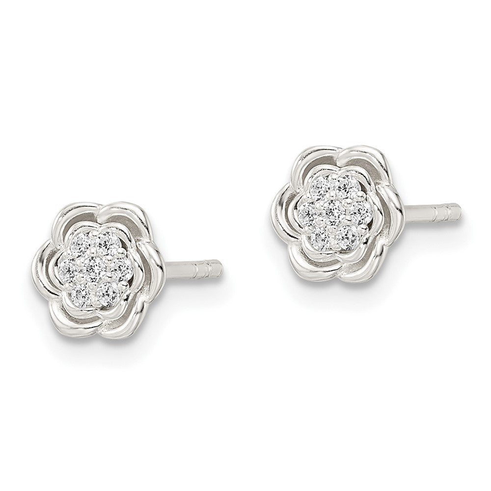 Sterlingsilber Poliert Blumen Zirkonia Ohrstecker