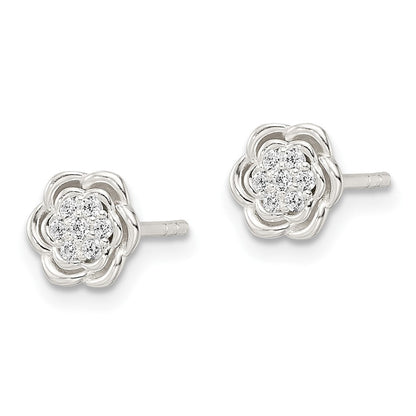 Sterlingsilber Poliert Blumen Zirkonia Ohrstecker
