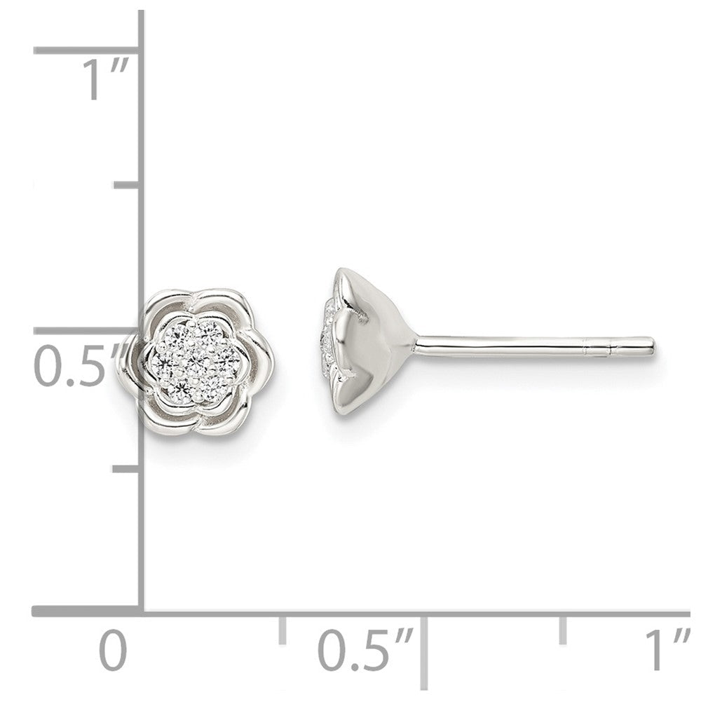 Sterlingsilber Poliert Blumen Zirkonia Ohrstecker