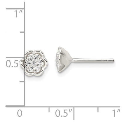 Sterlingsilber Poliert Blumen Zirkonia Ohrstecker