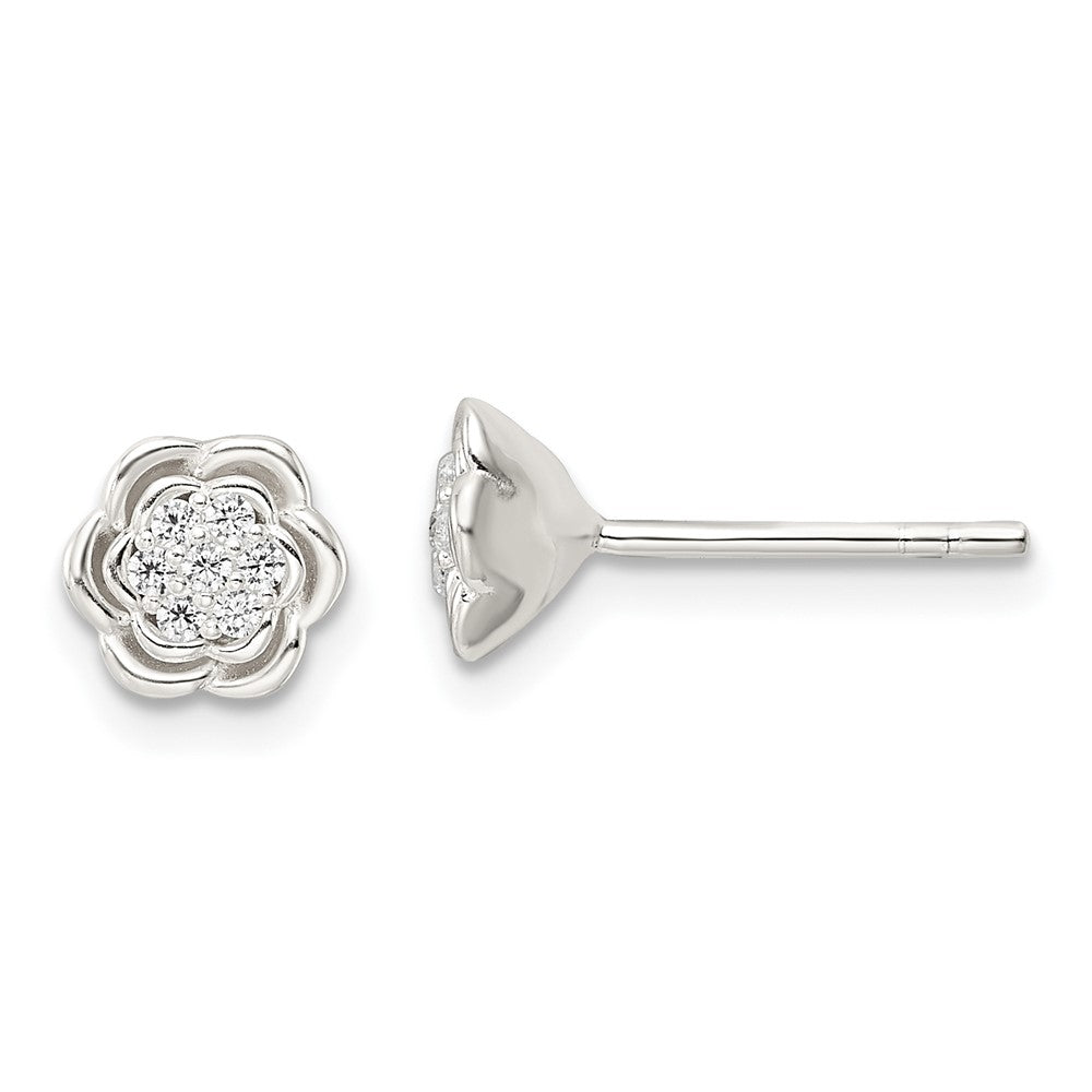 Sterlingsilber Poliert Blumen Zirkonia Ohrstecker