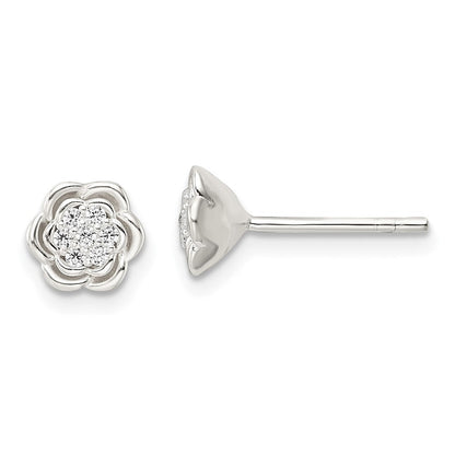 Sterlingsilber Poliert Blumen Zirkonia Ohrstecker