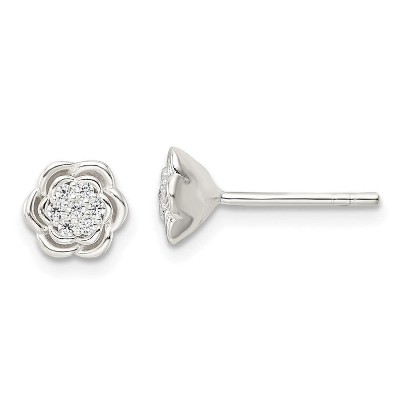 Sterlingsilber Poliert Blumen Zirkonia Ohrstecker