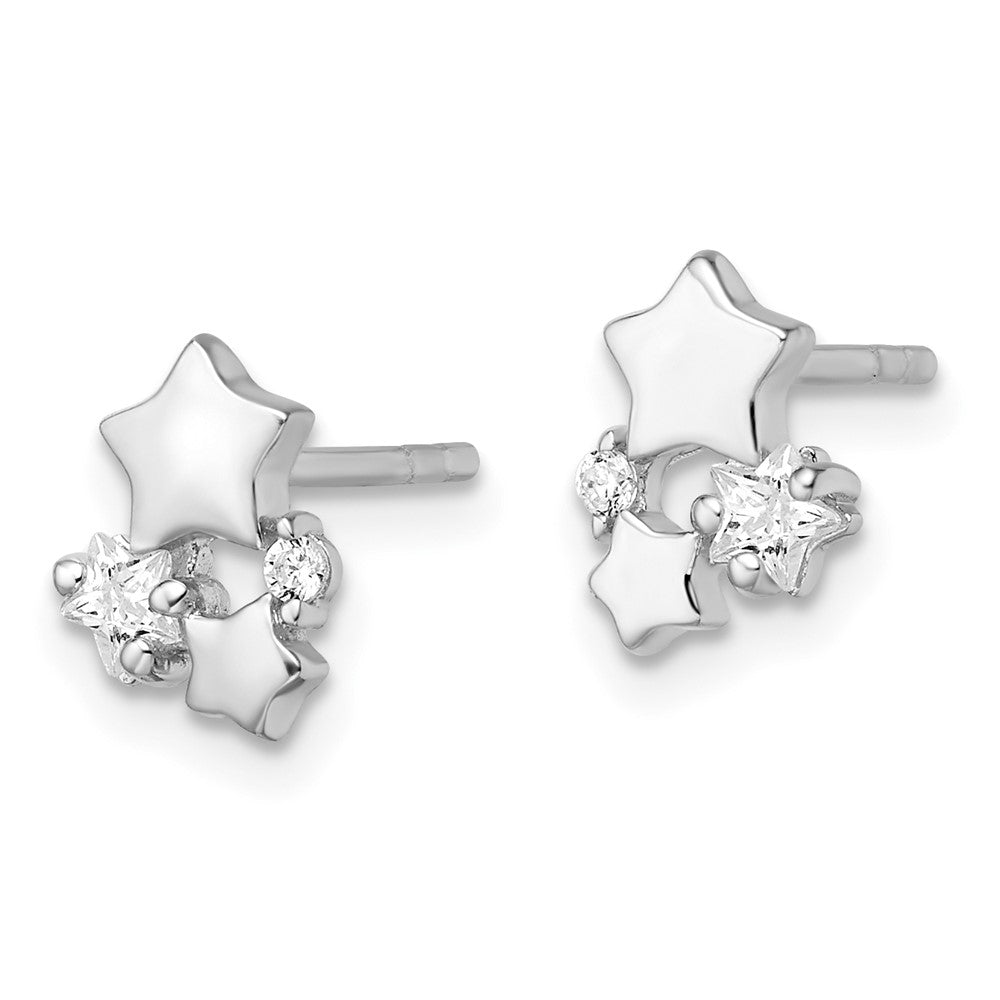 Sterlingsilber Rhodiniert Poliert Zirkonia Sterne Ohrstecker