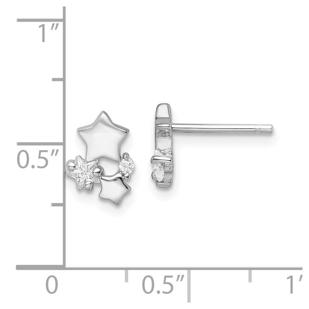 Sterlingsilber Rhodiniert Poliert Zirkonia Sterne Ohrstecker