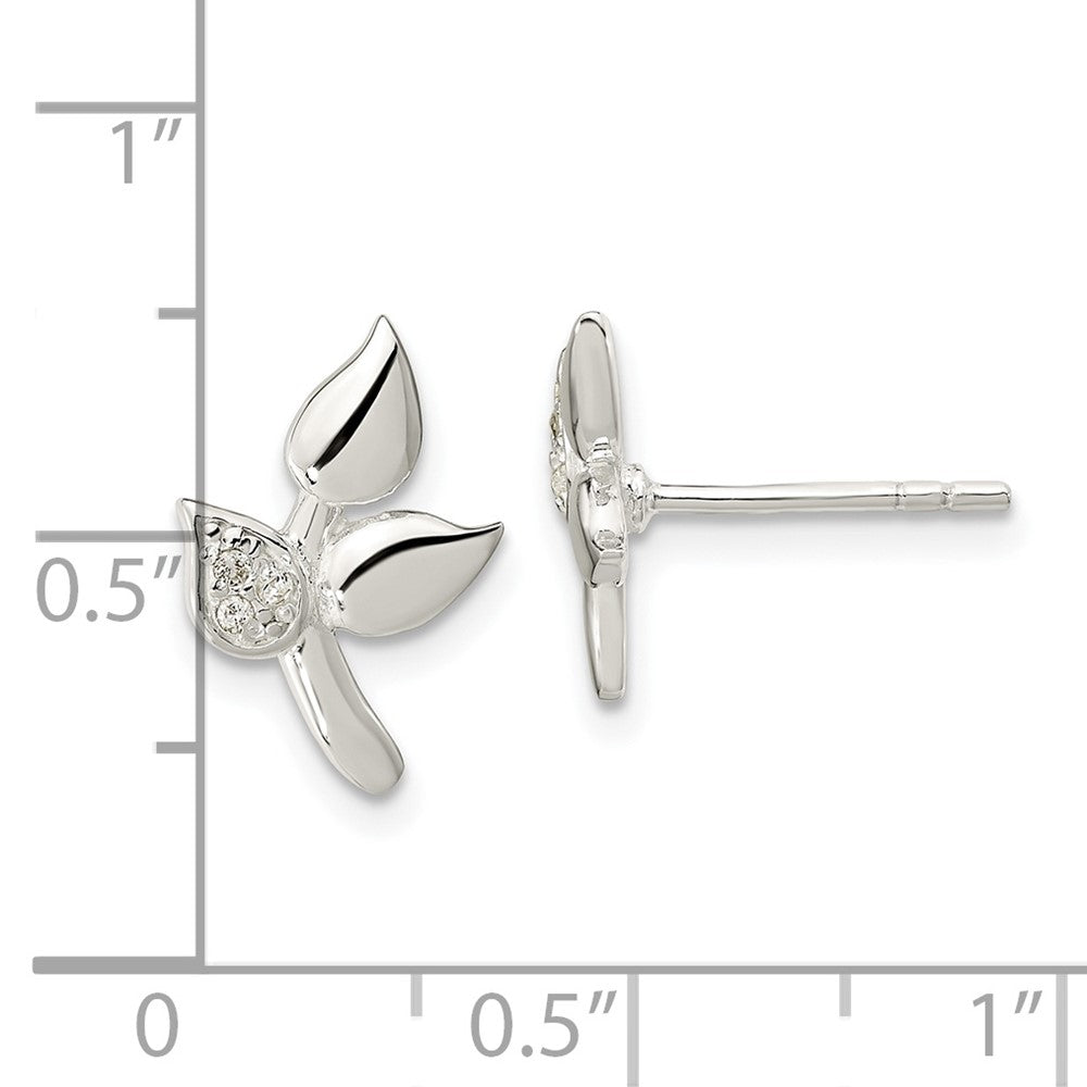 Sterlingsilber Poliert Zirkonia Leaves Ohrstecker