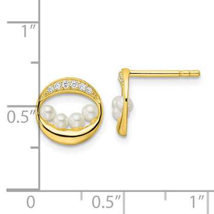 Sterlingsilber Goldfarben Zirkonia & Muschel Perle Ohrstecker