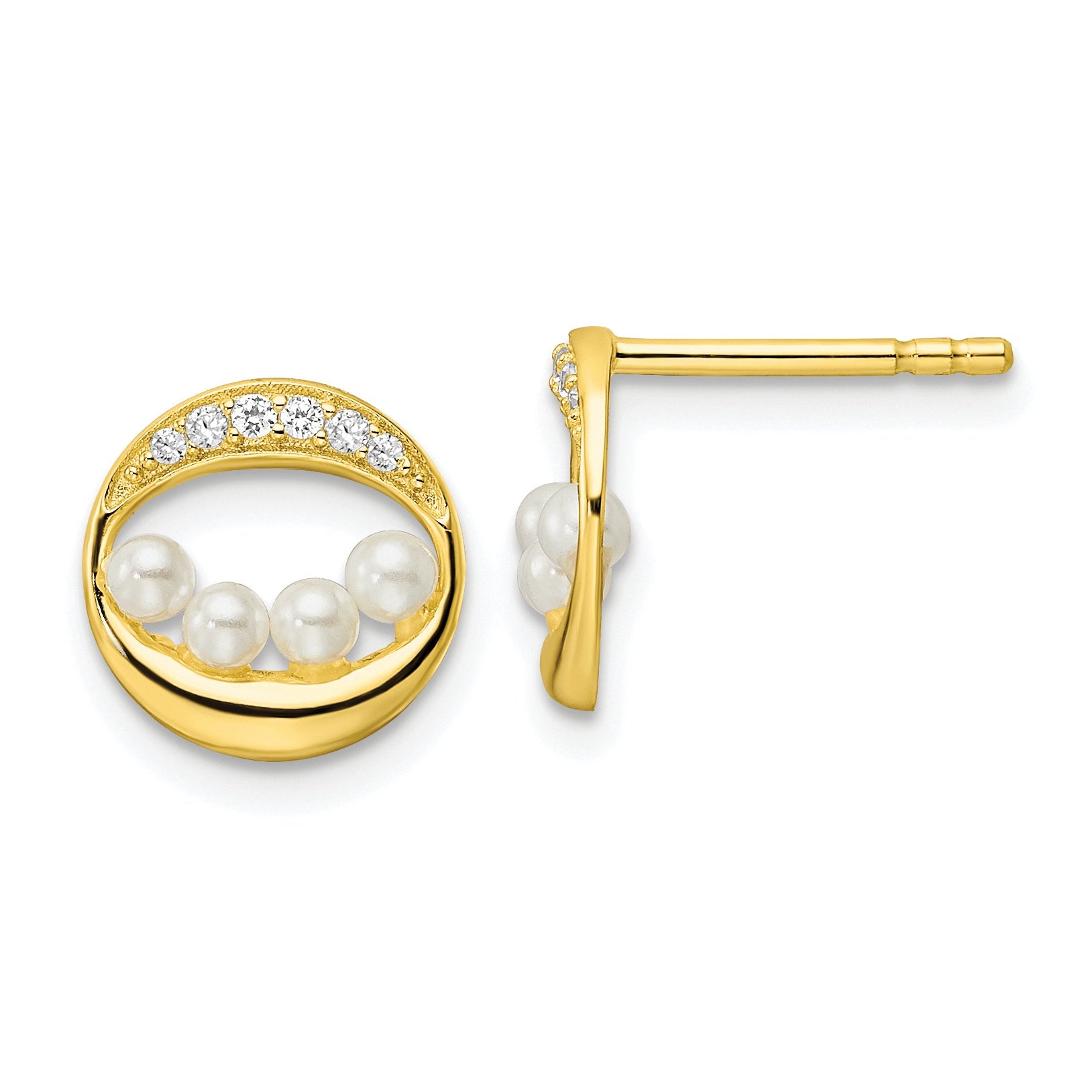 Sterlingsilber Goldfarben Zirkonia & Muschel Perle Ohrstecker