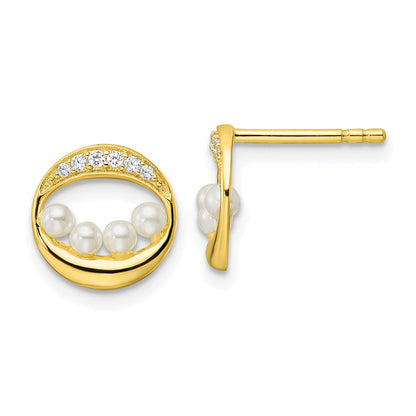 Sterlingsilber Goldfarben Zirkonia & Muschel Perle Ohrstecker