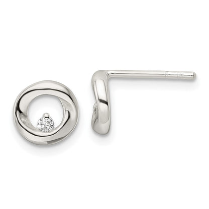 Sterlingsilber Poliert Zirkonia Kreis Ohrstecker