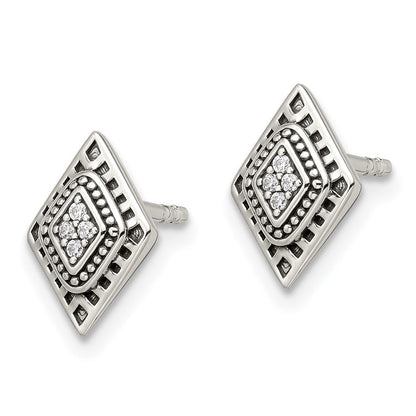 Sterlingsilber Poliert & Antikisiert Zirkonia Diamant-shape Ohrstecker