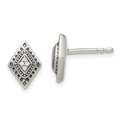 Sterlingsilber Poliert & Antikisiert Zirkonia Diamant-shape Ohrstecker