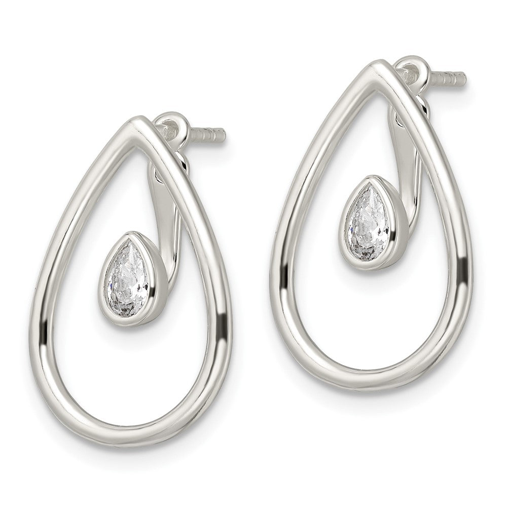 Sterlingsilber Poliert Tropfen mit Tropfen und Hängend Zirkonia Threader Stecker Earrin