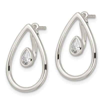 Sterlingsilber Poliert Tropfen mit Tropfen und Hängend Zirkonia Threader Stecker Earrin