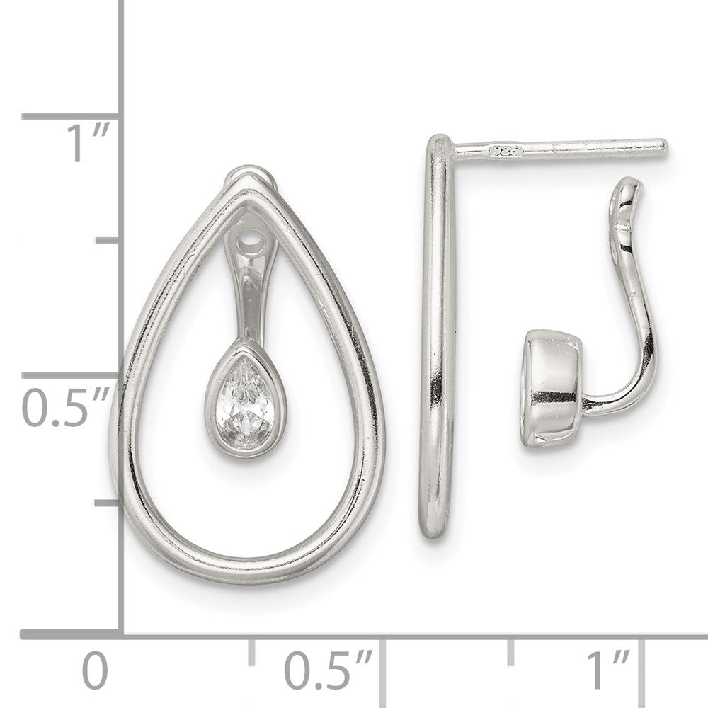 Sterlingsilber Poliert Tropfen mit Tropfen und Hängend Zirkonia Threader Stecker Earrin
