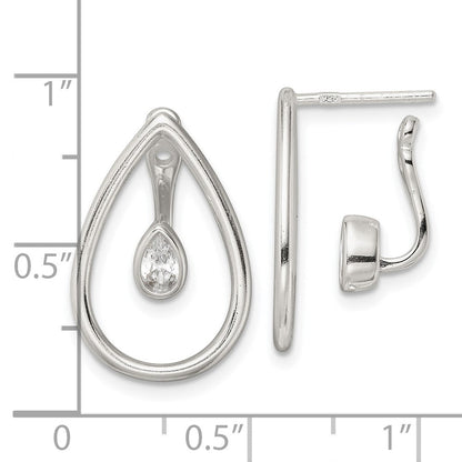 Sterlingsilber Poliert Tropfen mit Tropfen und Hängend Zirkonia Threader Stecker Earrin