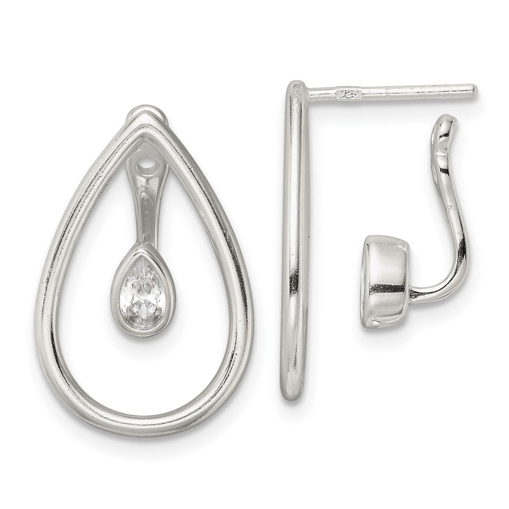 Sterlingsilber Poliert Tropfen mit Tropfen und Hängend Zirkonia Threader Stecker Earrin