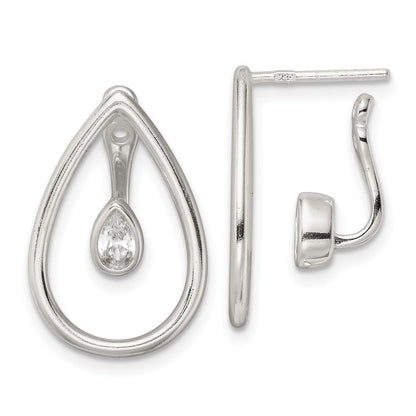 Sterlingsilber Poliert Tropfen mit Tropfen und Hängend Zirkonia Threader Stecker Earrin