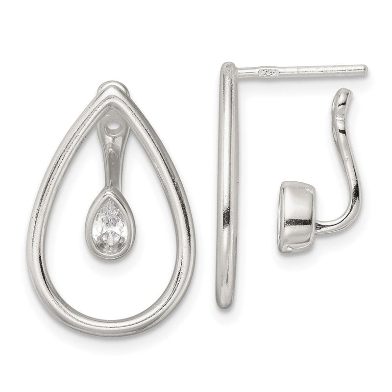 Sterlingsilber Poliert Tropfen mit Tropfen und Hängend Zirkonia Threader Stecker Earrin