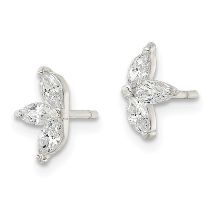 Sterlingsilber Poliert Marquise Zirkonia Blume Ohrstecker