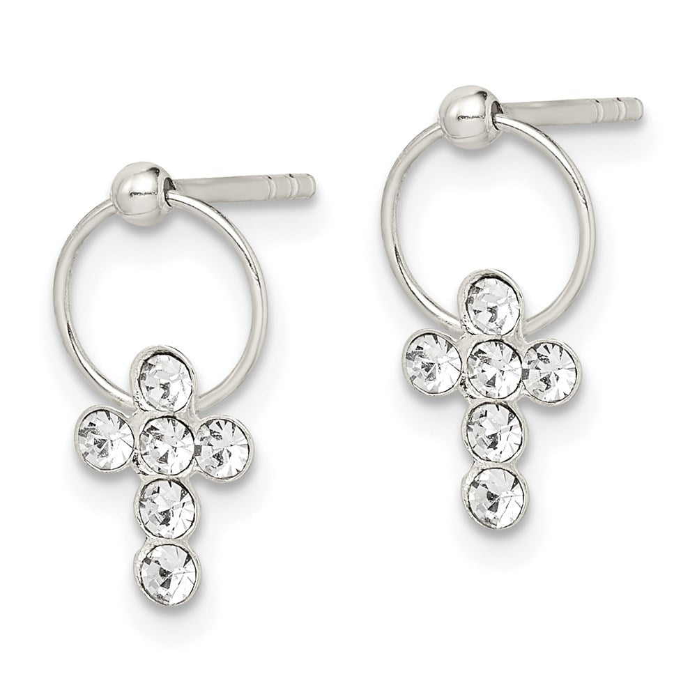 Sterlingsilber Poliert Zirkonia Kreuz Kreis Stecker Ohrhänger