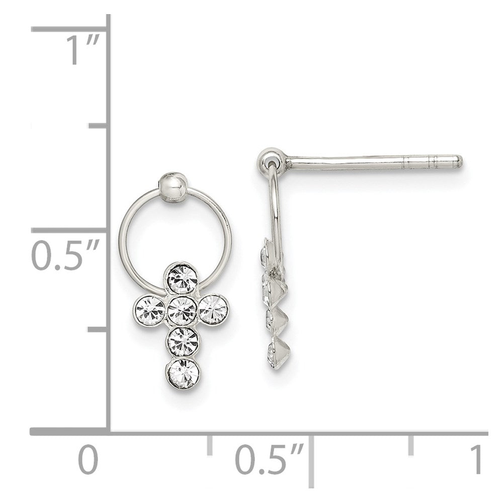 Sterlingsilber Poliert Zirkonia Kreuz Kreis Stecker Ohrhänger