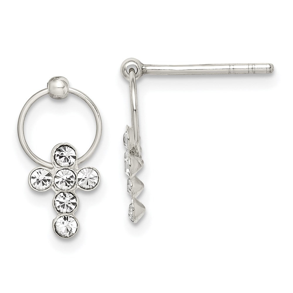 Sterlingsilber Poliert Zirkonia Kreuz Kreis Stecker Ohrhänger