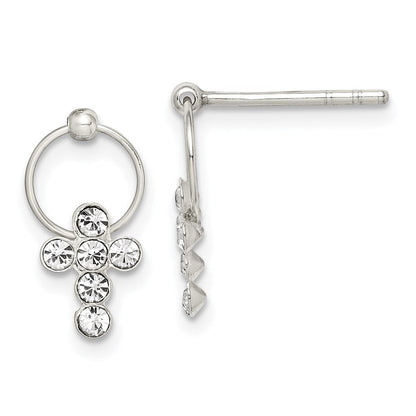Sterlingsilber Poliert Zirkonia Kreuz Kreis Stecker Ohrhänger