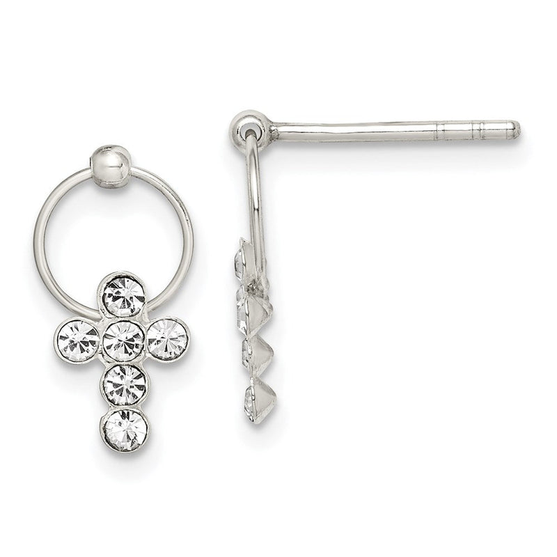 Sterlingsilber Poliert Zirkonia Kreuz Kreis Stecker Ohrhänger