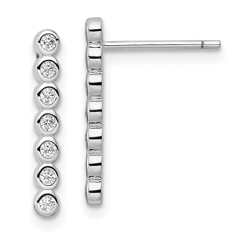 Sterlingsilber Rhodiniert Poliert Seven Zirkonia Zargenfassung Ohrstecker