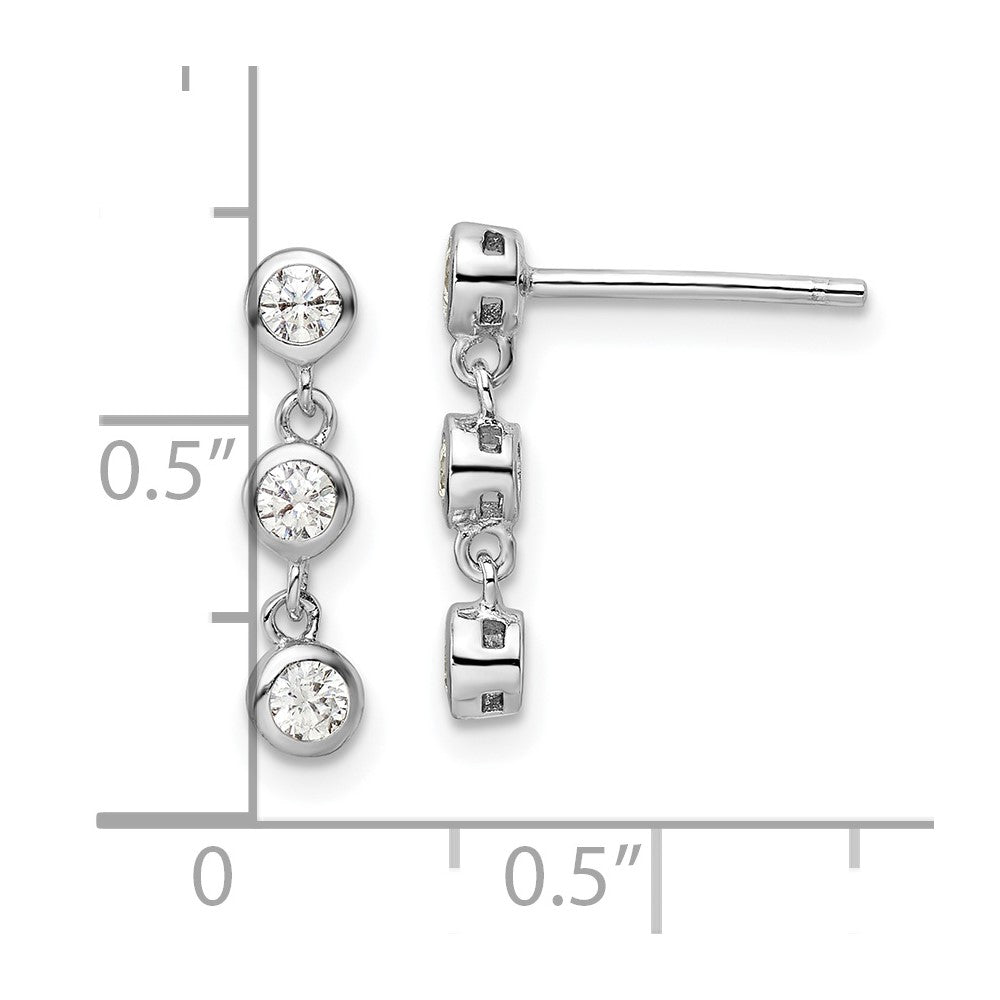 Sterlingsilber Rhodiniert Poliert Drei Zirkonia Stecker Ohrhänger