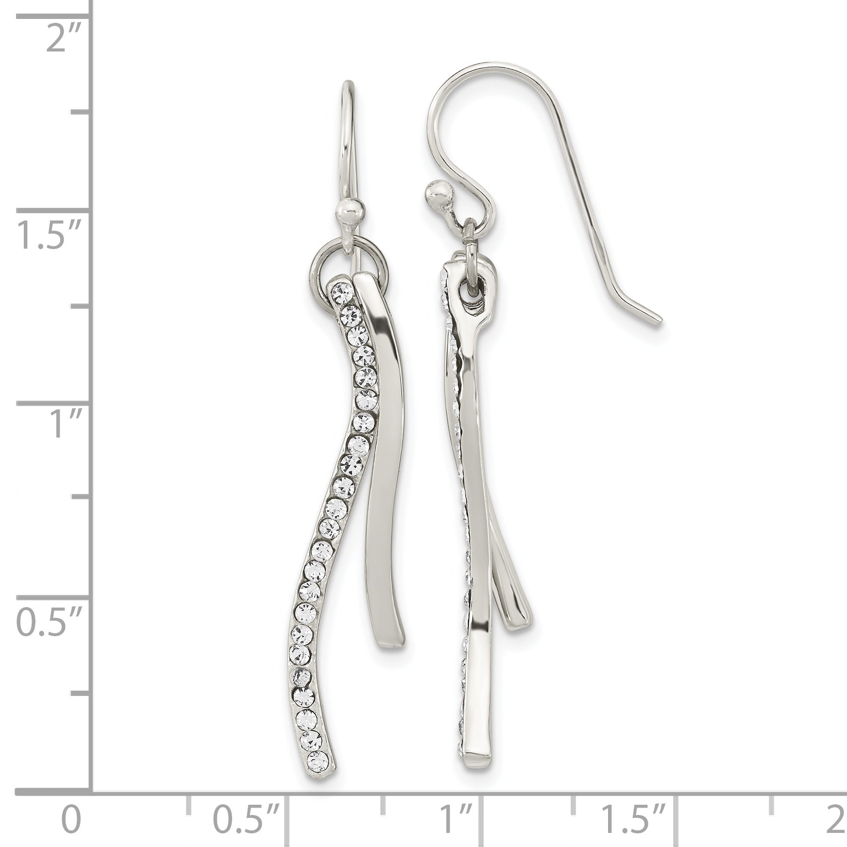 Sterlingsilber Poliert Zirkonia Gewellt Stab Hängend Shephard Haken Ohrringe