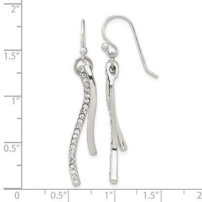 Sterlingsilber Poliert Zirkonia Gewellt Stab Hängend Shephard Haken Ohrringe